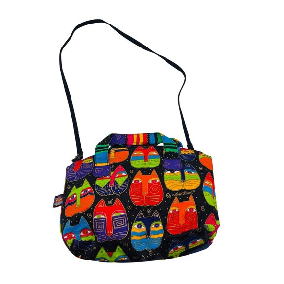 Laurel Burch Vibrant Cat Print Shoulder & Handbag 15" X 11" Cotton Blend - Picture 1 of 6